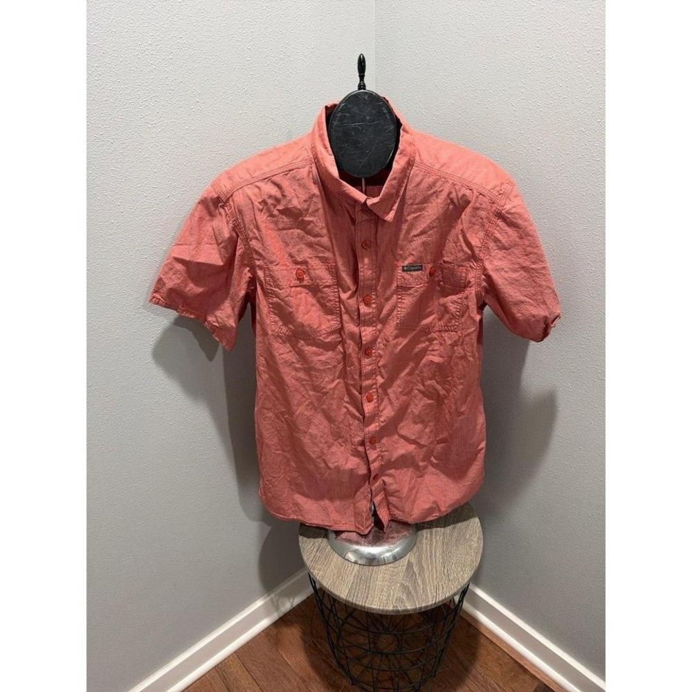 Columbia Button Up Shirt Men Large Red Solid Pockets Lightweight